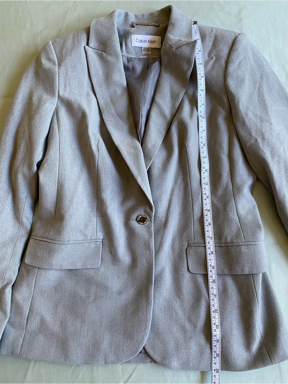 Calvin Klein Women's Gray Single-Button Blazer + Wide Leg Pant Set - Picture 6 of 8